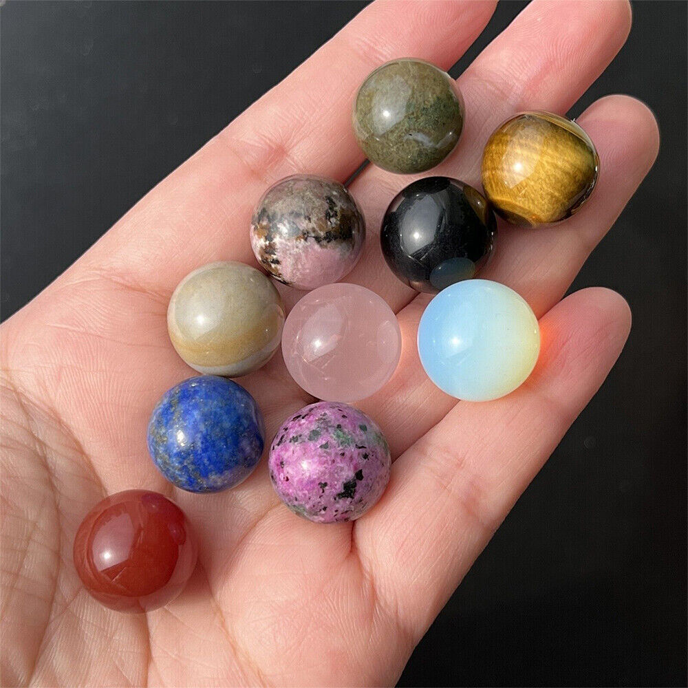 10pcs Natural Mixed Sphere Quartz Crystal Carved Gem Ball Reiki Healing 15mm