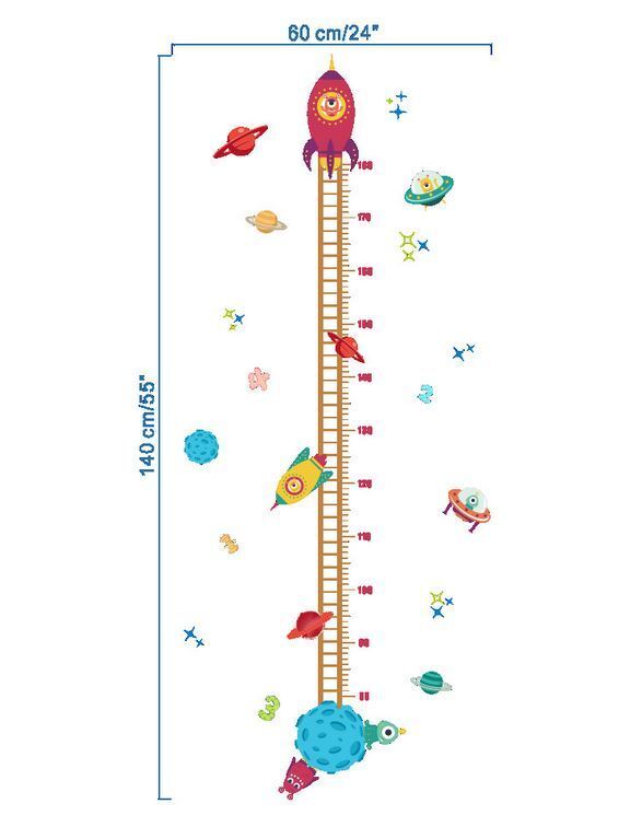 Wall Stickers Removable Rocket Planet Height Kids Nursery Decal Growth Chart