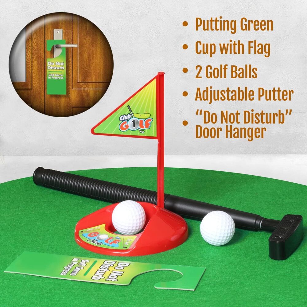 Xmas Gift Game With Putter Novelty Toy Toilet Mini Golf Mat Unusual Joke Prank