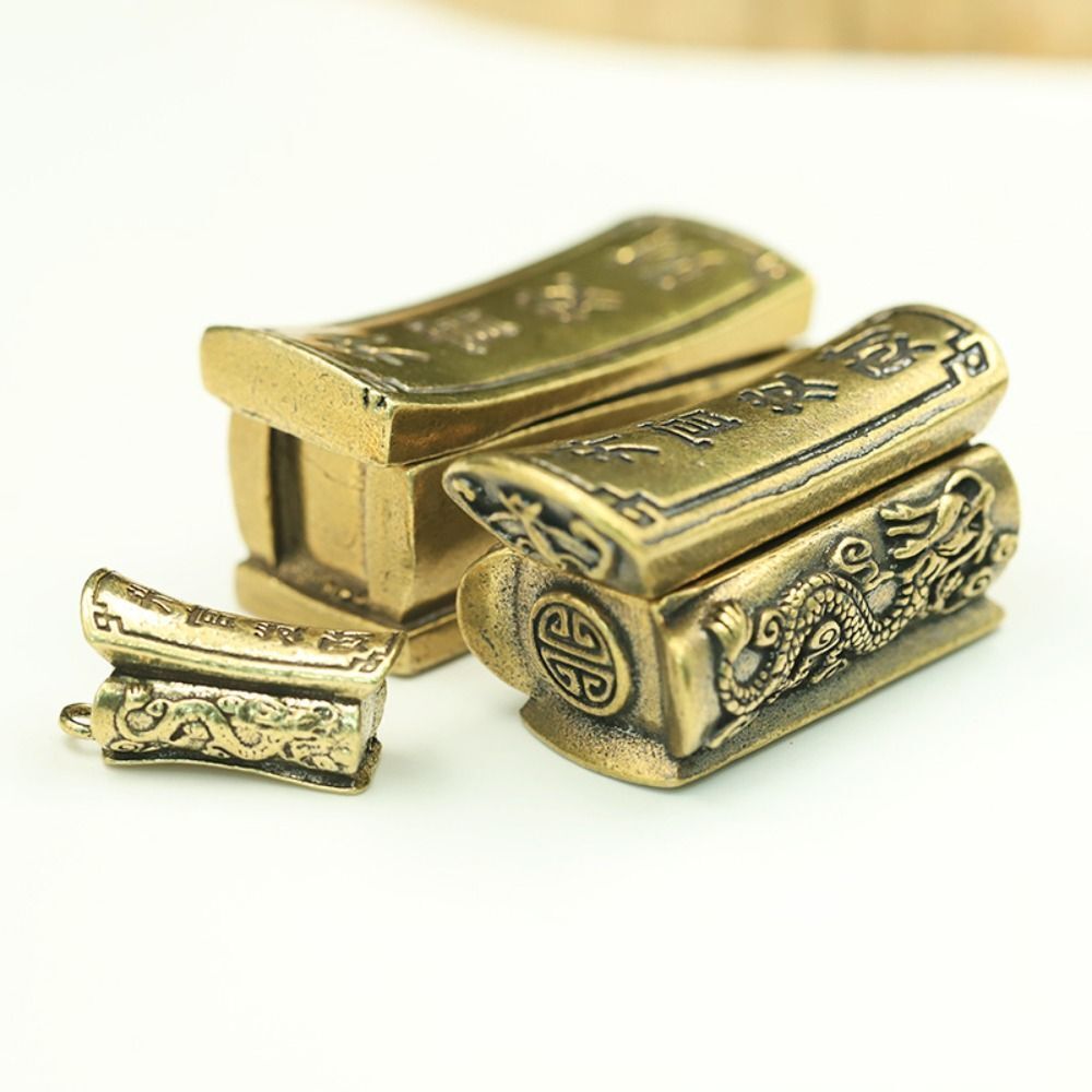 Opened Mini Antique Key Chain Pendant Coffin Pendant Carving Crafts Pure Copper