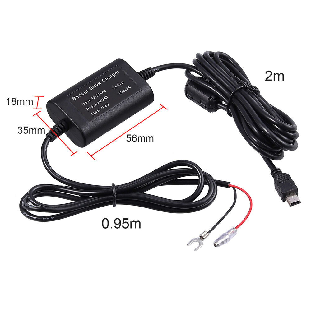 Mini USB Universal Car Dash Cam Recorder Fuse Hard Wire Kit DVR 12-24V To 5V