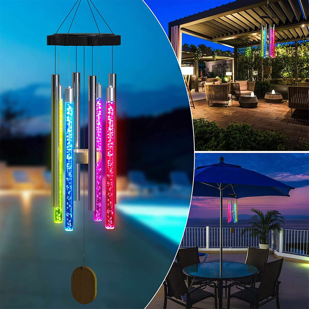 Solar Wind Chimes Lights Outdoor Memorial Wind Chimes with Color Changing RGB