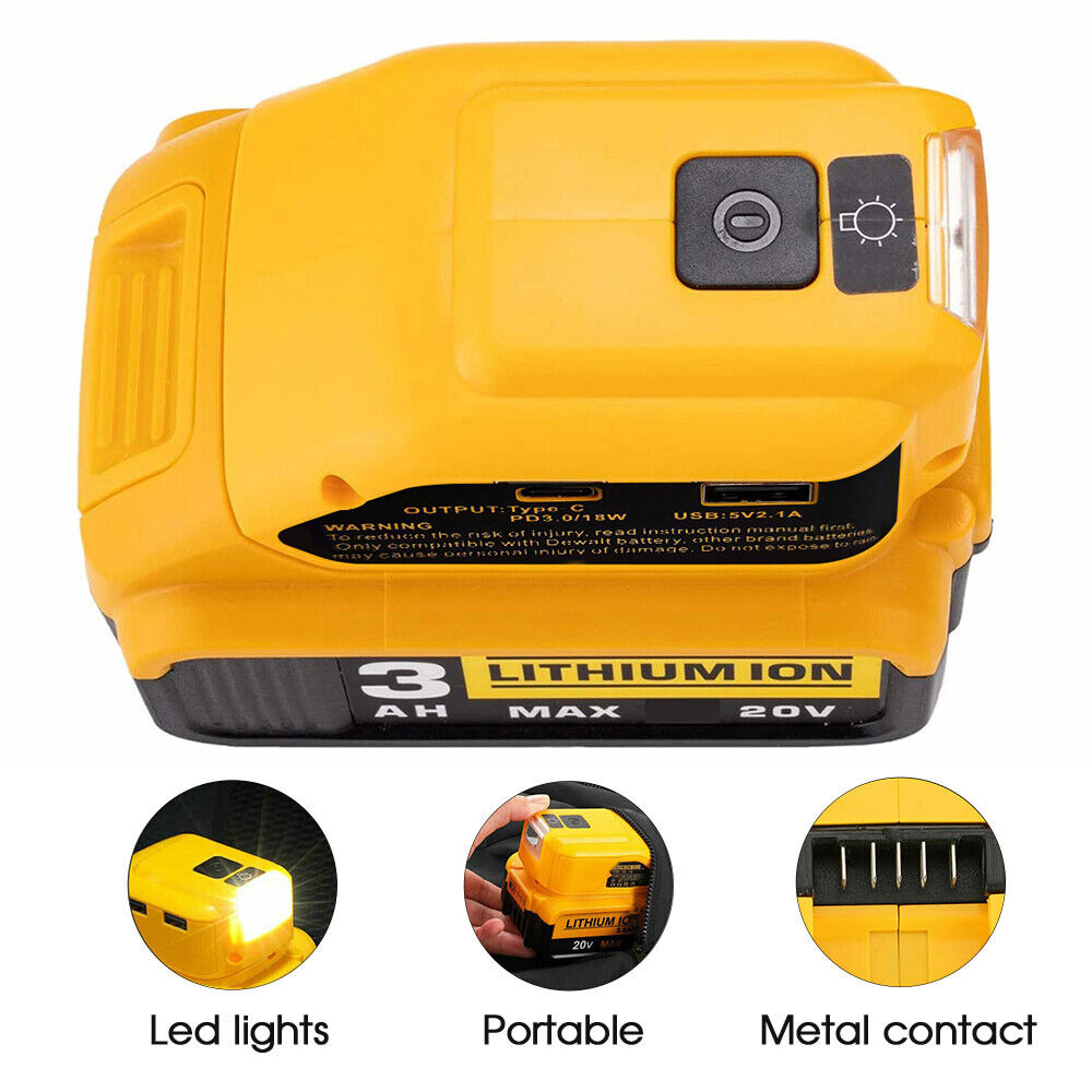 USB TypeCAdapter for DEWALT 14.4V to 20V MAX XR Lithium Battery LED Work Light