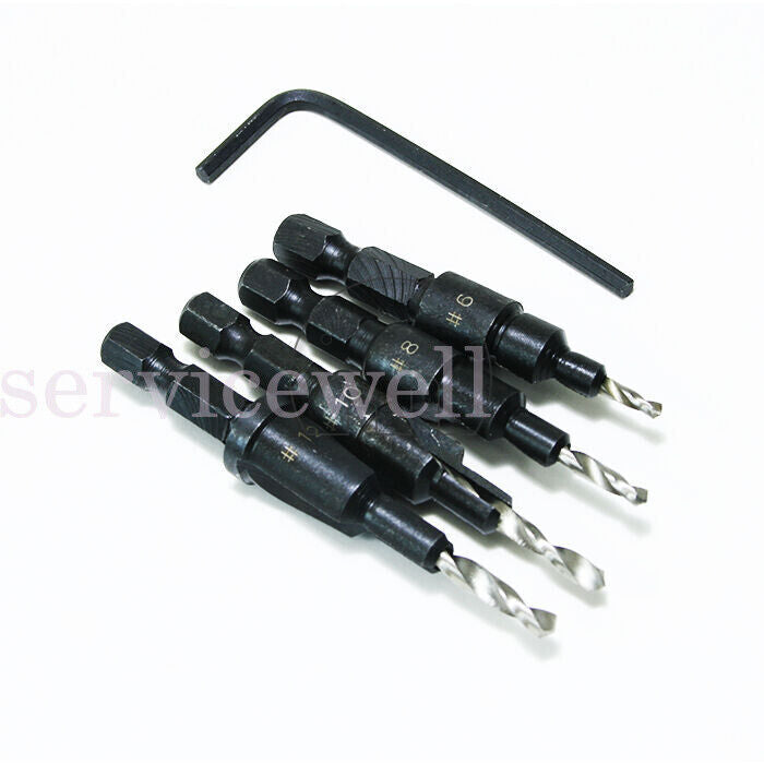 5pcs Screw Countersink Bit Set Pilot Holre Drill Metal Plastic Wood Hex Shank