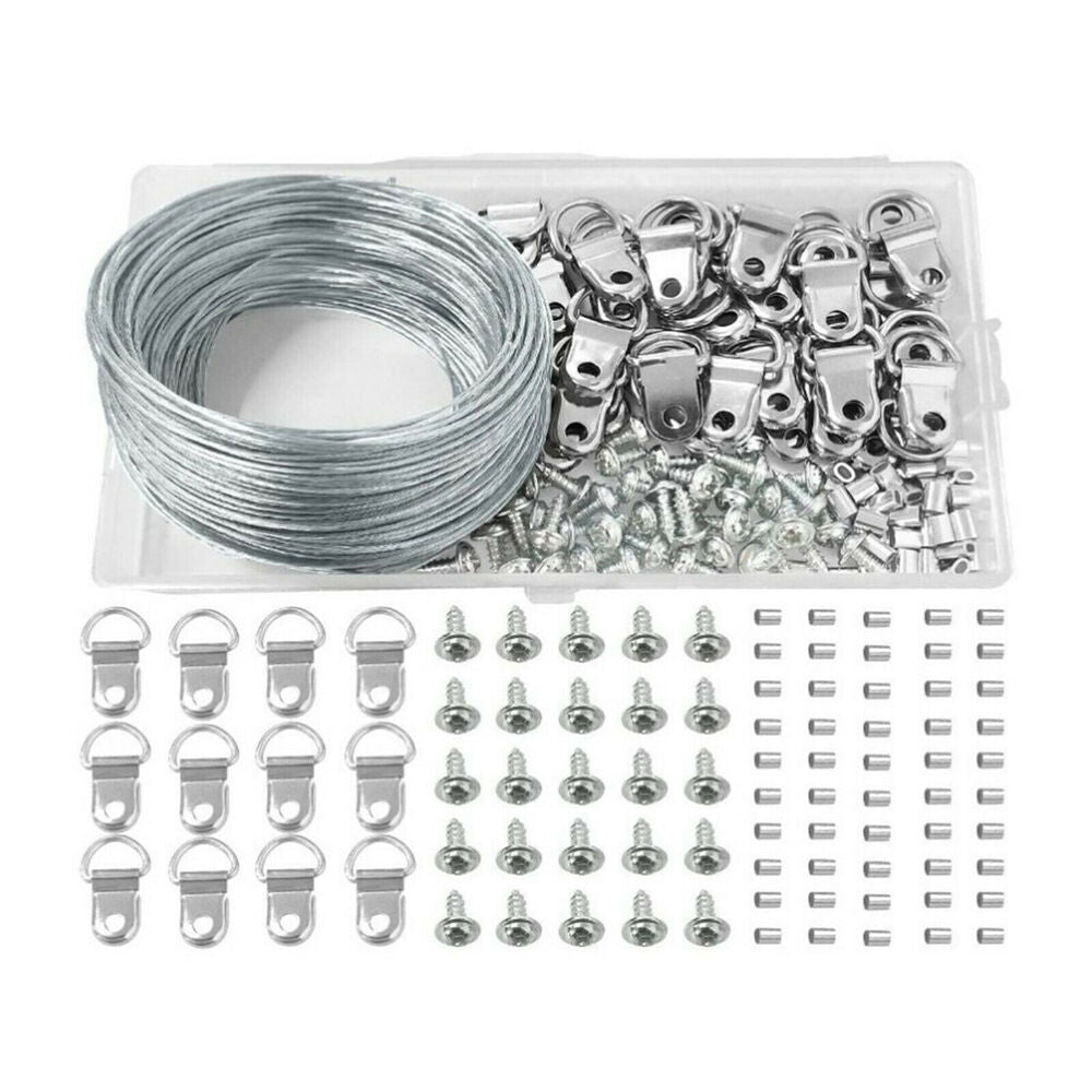 Picture Hangers Hooks 30M Wire Photo Frame Hanging Kit D Ring Stainless Steel