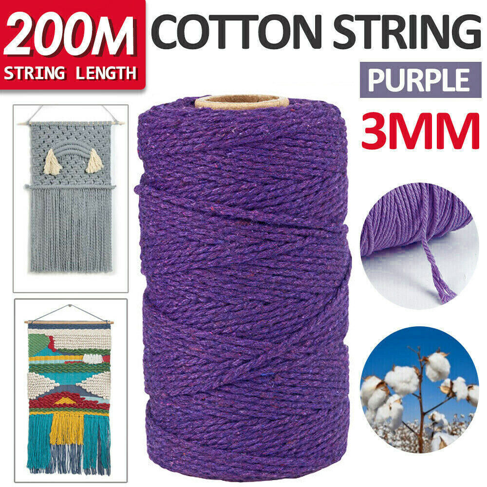 3mm 200M Natural Cotton Twisted Cord Craft Macrame Artisan Rope Craft String