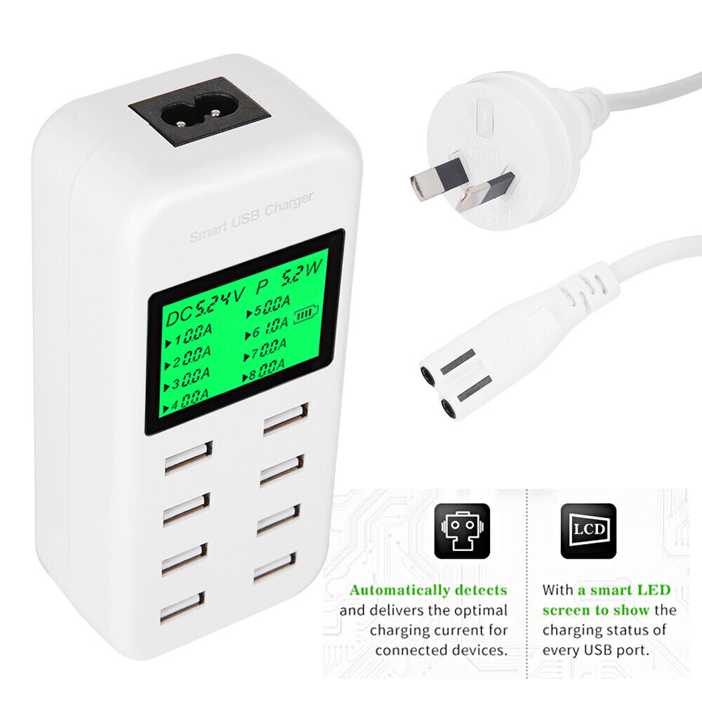 USB Charging Station 8-ports AC 240V Hub Travel Power Adapter Dock Phone Charger