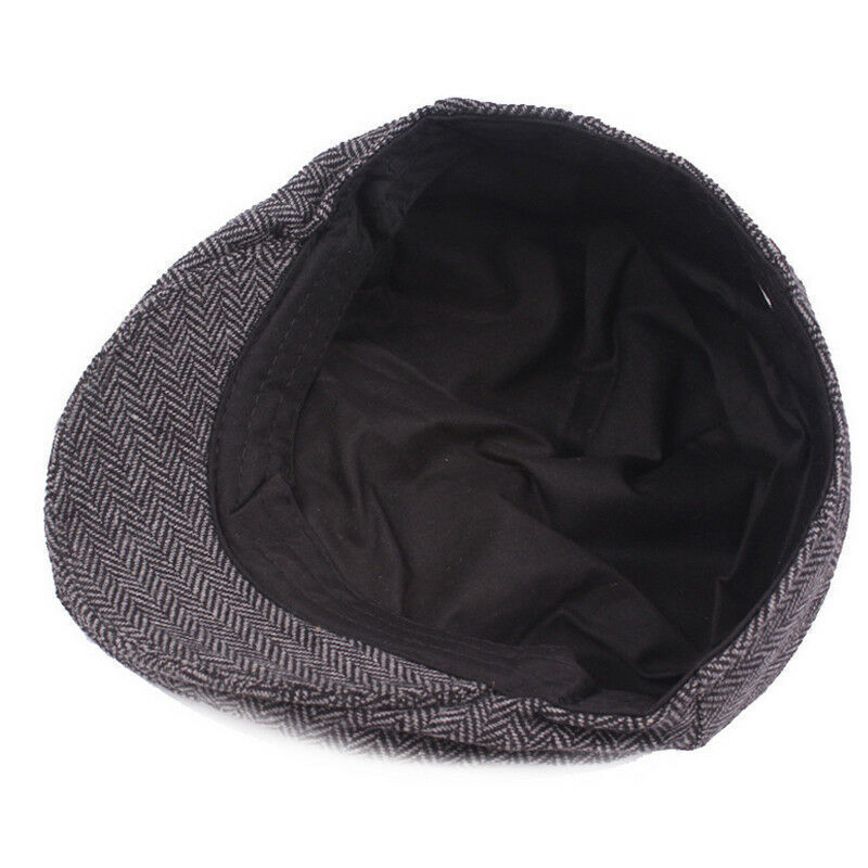 Men Vintage Tweed Newsboy Cap Herringbone Flat Cap Baker Beret Hat Peaky Blinder