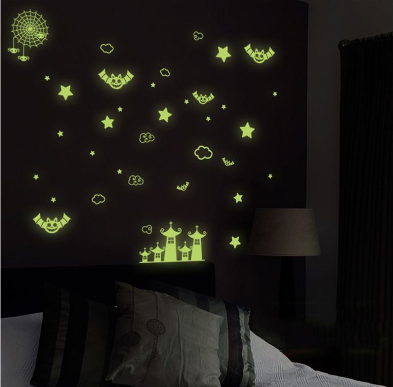 Glow In The Dark Bat Spider Castle Removable Decal Kids Wall Stickers Bedroom