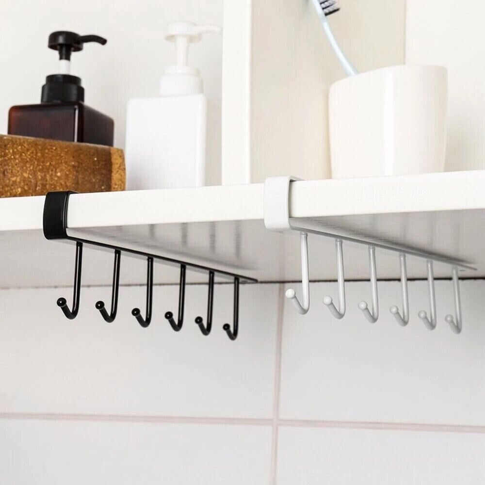 6/12 Hook Mug Cup Rack Holder Under Shelf Kitchen Cabinet Metal Hanger Wardrobe