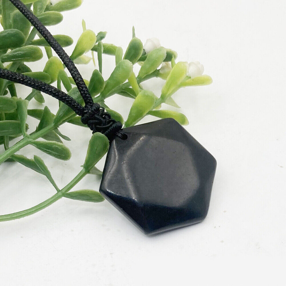 Authentic Shungite Hexagon Pendant Necklace Reiki Healing Crystal Protect EMF