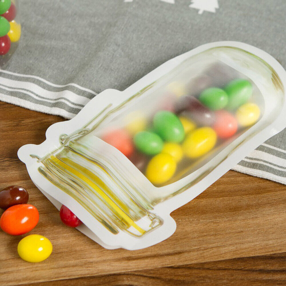 10pcs Mason Jar Reusable Zip Bag Food Storage Stand Up Zipper Pouch PE