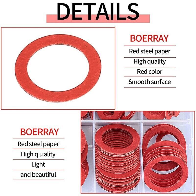 600Pcs Fibre Washer Assorted Kit 12 Size Red Steel Fiber Flat Washer Kit Flat