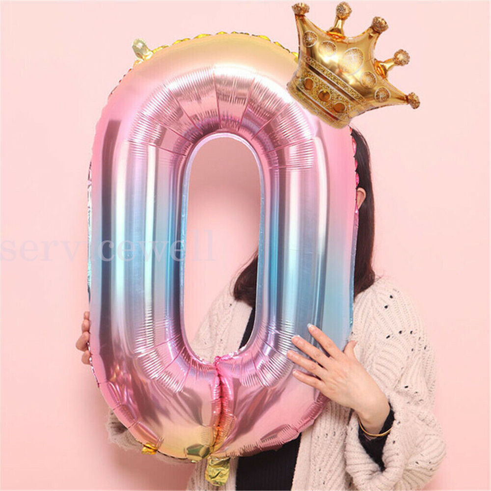 32" Rainbow Number Foil Balloon with Gold Crown Birthday Party Wedding New Year