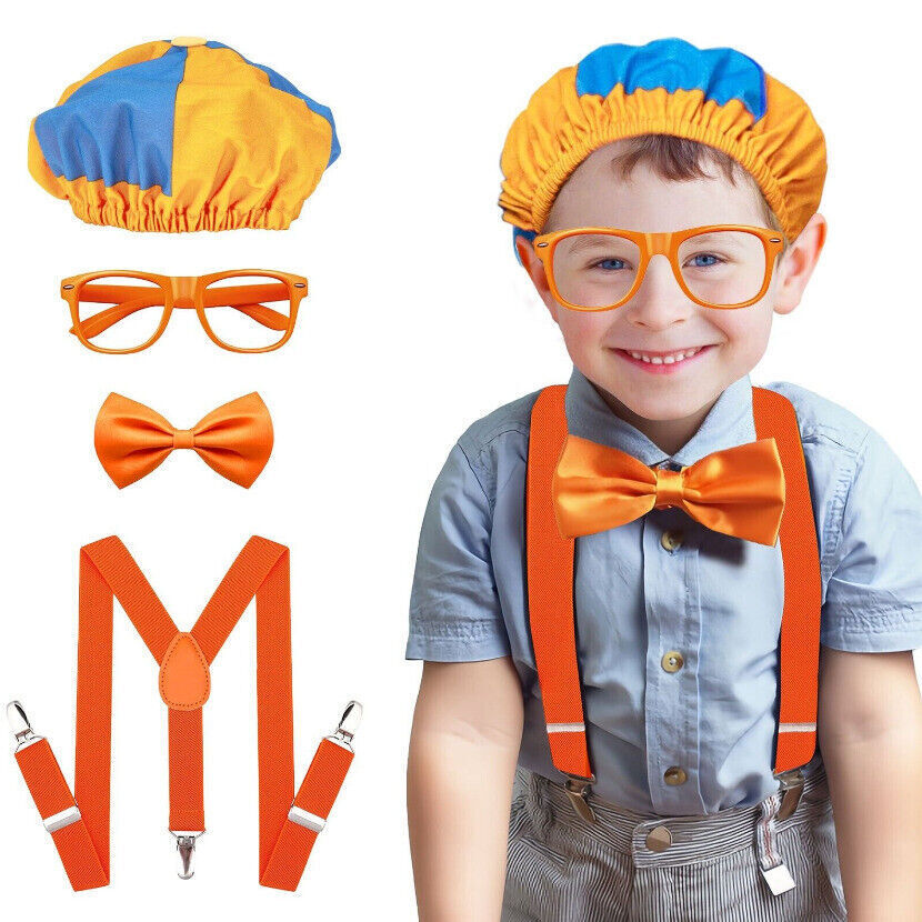 Be Like Blippi Dress up! Role play Costume Hat Glasses Suspenders Bow Tie New