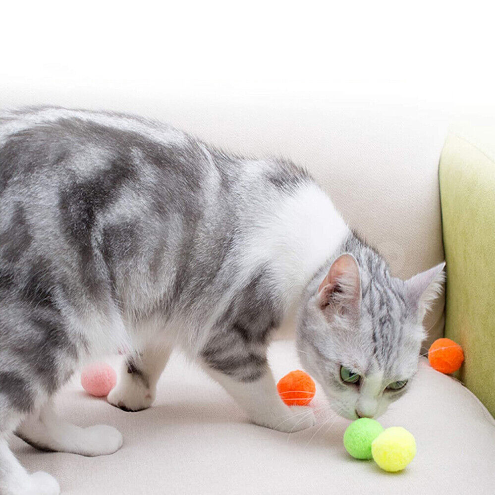 Pom Pom Balls Cat Pom Cat Toys Ball Stretch Plush Ball Interactive Kitten Toys