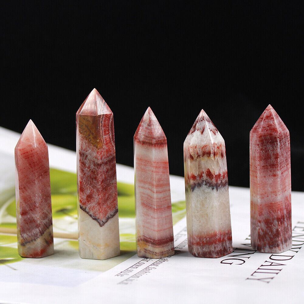 5~7cm Natural Rhodochrosite Quartz Obelisk Crystal Wand Point Healing