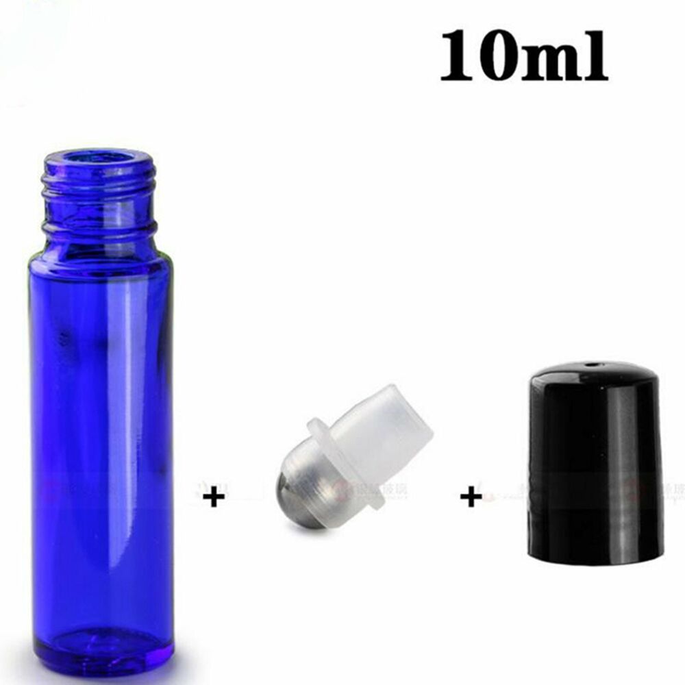 50X Roller Bottles Blue THICK Glass Steel Roll On Ball For Essential Oils 10ml