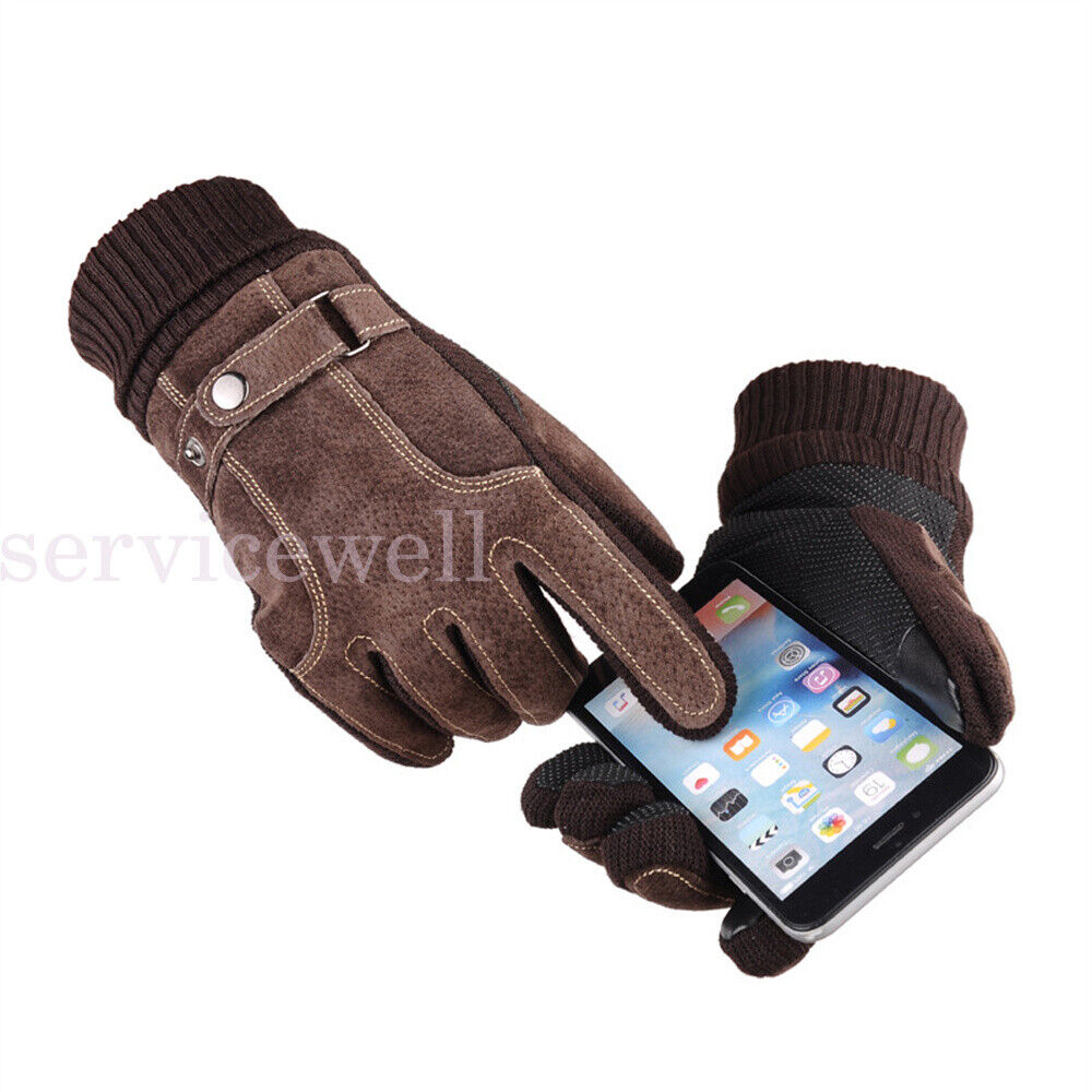 Men Winter Gloves Thermal Leather Touch Screen Warm Windproof Soft Outdoor