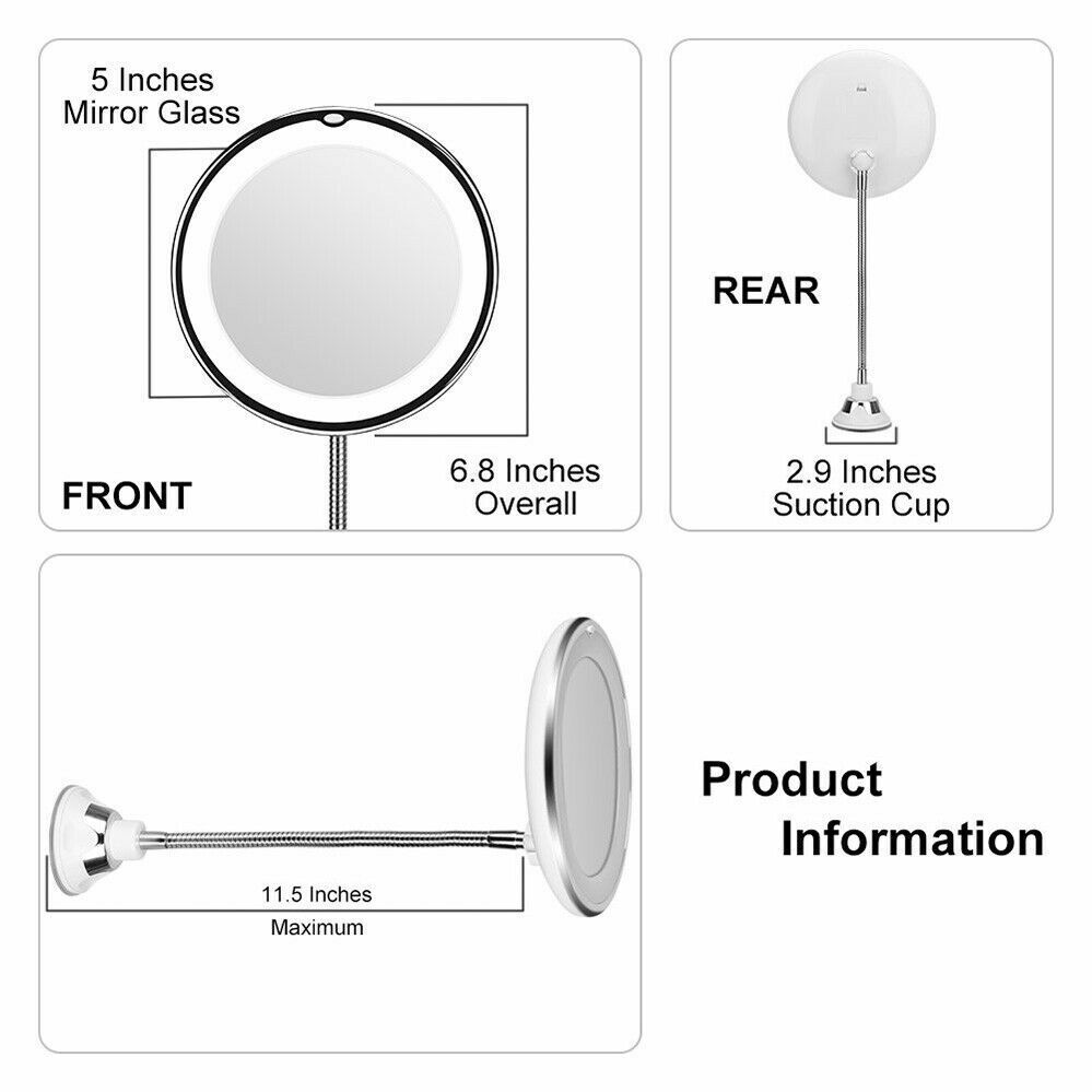 10X Magnifying Makeup Mirror With LED Light Cosmetic 360° Rotation Flexible