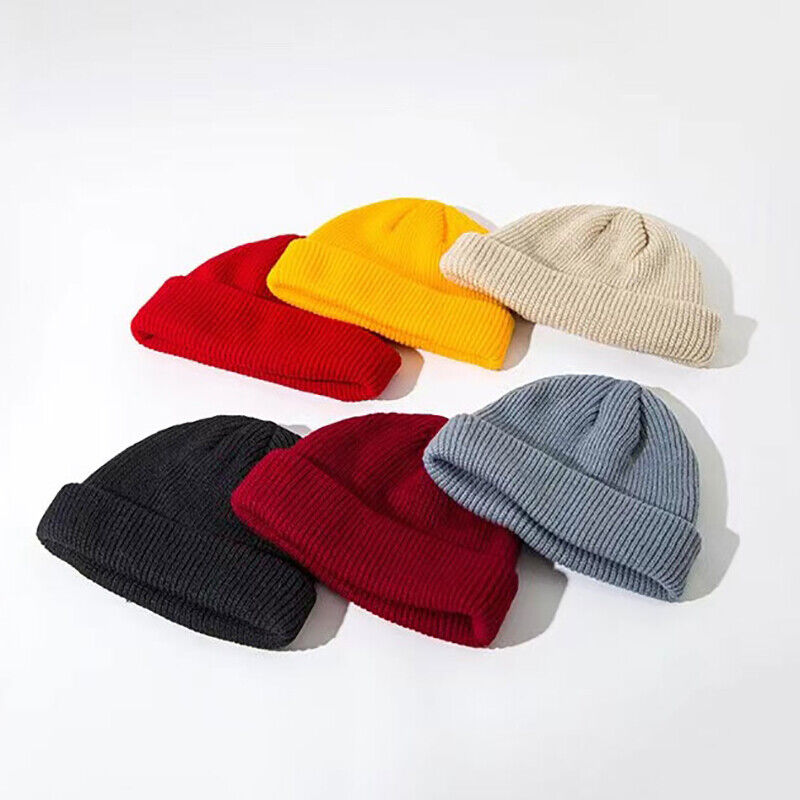 Men Women Mini Fisherman Beanie Winter Spring Hat Soft Knitted Docker Skull Cap