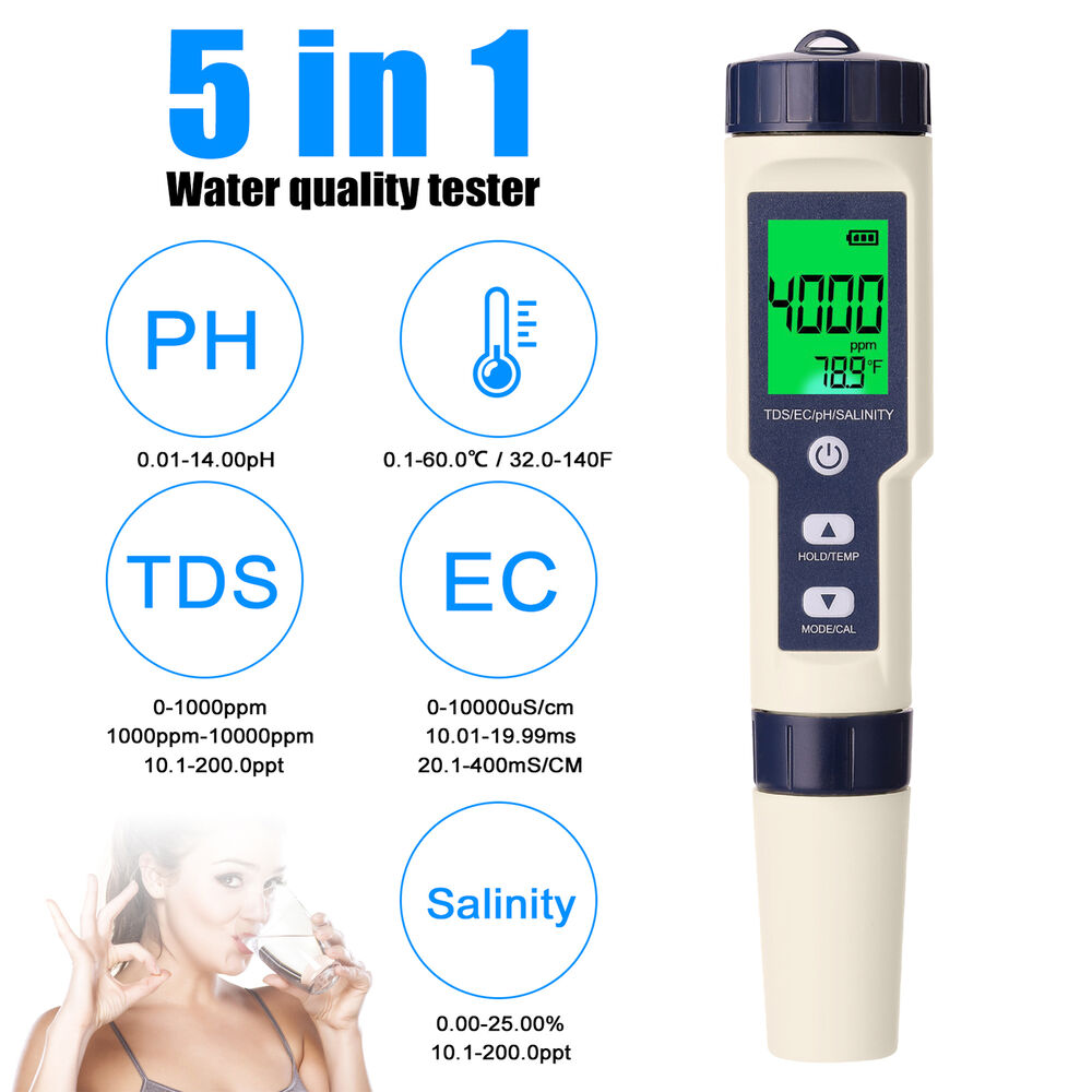 5 in 1 PH Meter TDS/EC/Salinity/Temperature SPA Water Quality Monitor Tester