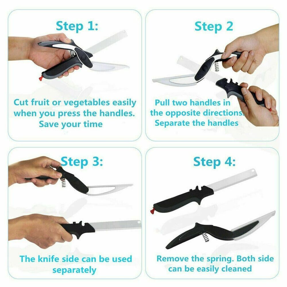 Kitchen Vegetable Food Manual 2-in-1 Knife Scissors Chopper Slicer Fruit Cutter