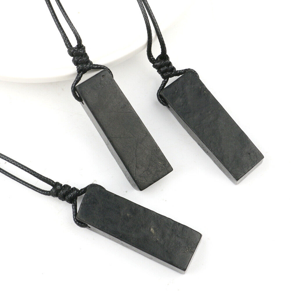 Shungite Pendant Rough Stick EMF Protection Rectangular Healing Stone Necklace