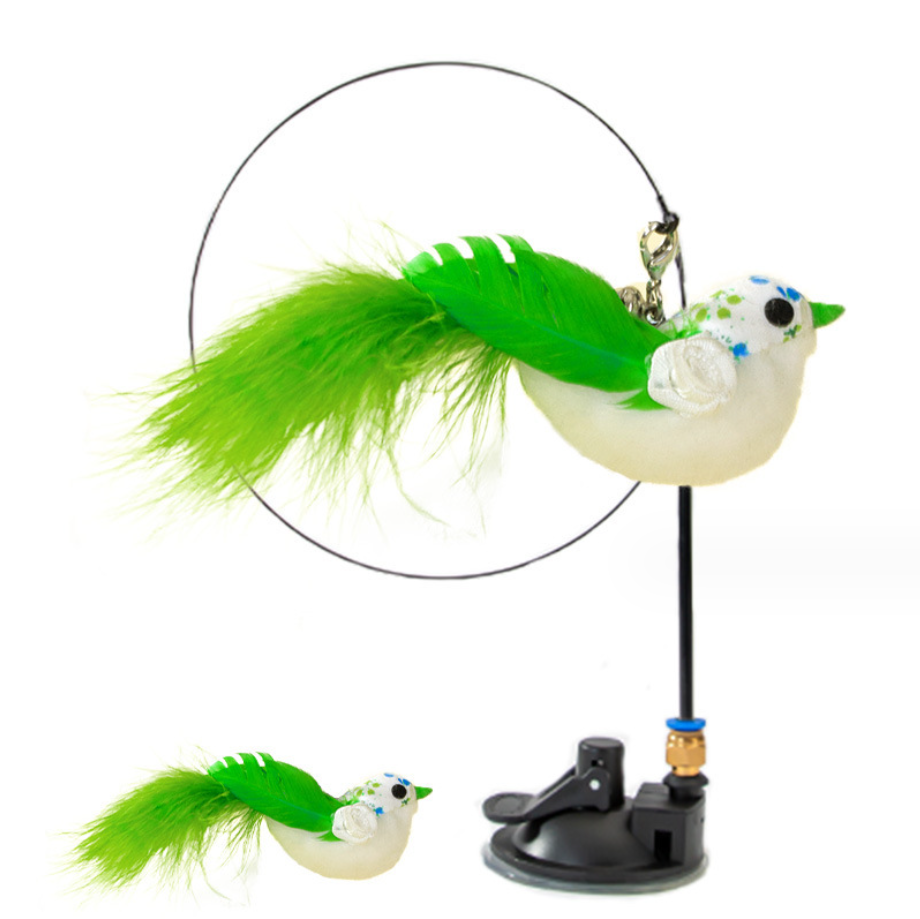 Interactive Cat Toys Simulation Bird Feather Toys Suction Cup Pet Teaser Wand