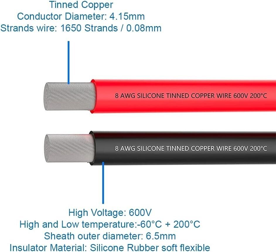 MMOBIEL 8 AWG - 10mm² Battery Electrical Cable Red and Black 1.5 m /5 ft wire