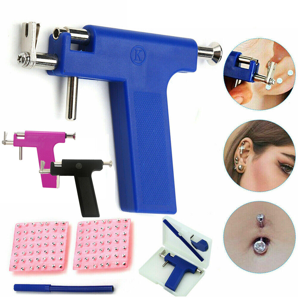 Professional Ear Piercing Gun Body Nose Navel Tool Kit Jewelry with 98 Studs DIY