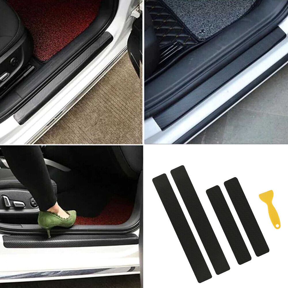 4PCS Carbon Fiber Car Sill Protectors Door Sticker Side Scuff Plate Accessories