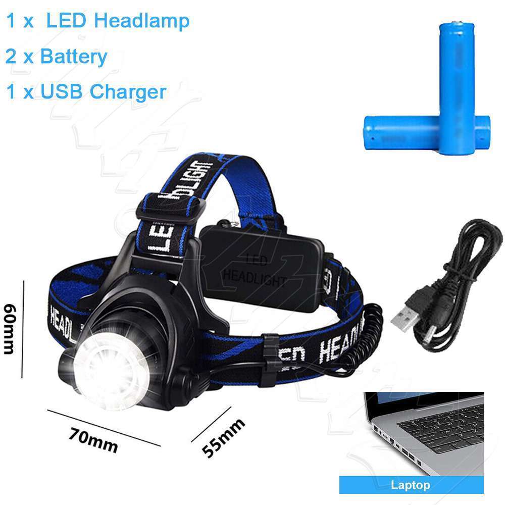 Powerful 12000000LM LED Rechargeable Headlight Zoomable Headlamp Head Torch