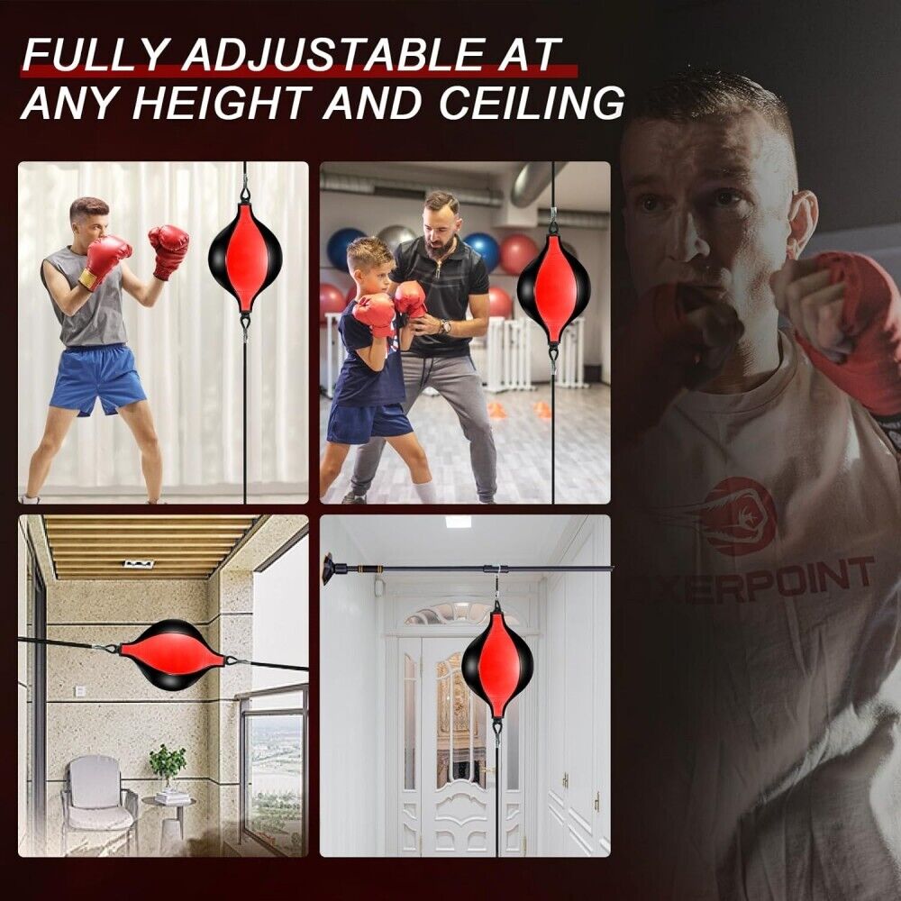 Speed Ball Boxing Floor to Ceiling PU Double End Punching Training Bag Black Red