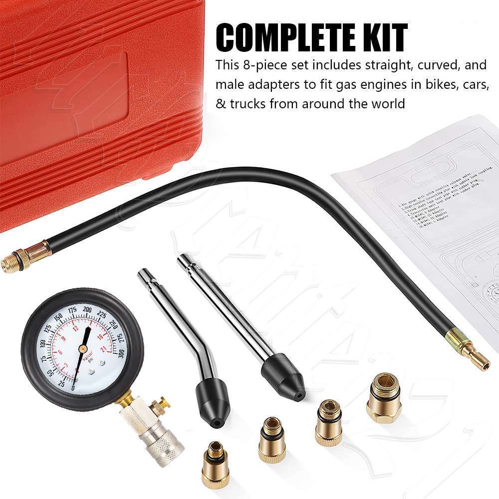 Petrol Engine Compression Tester Kit Set For Automotives Car Motorcycle 0-300Psi