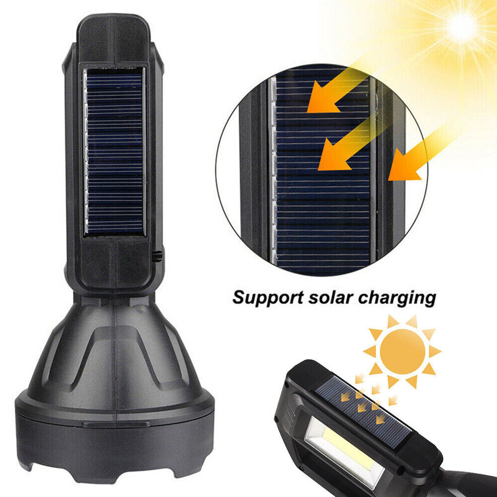 Solar LED Searchlight USB Rechargeable Spotlight Flashlight Torch Strobe Lights