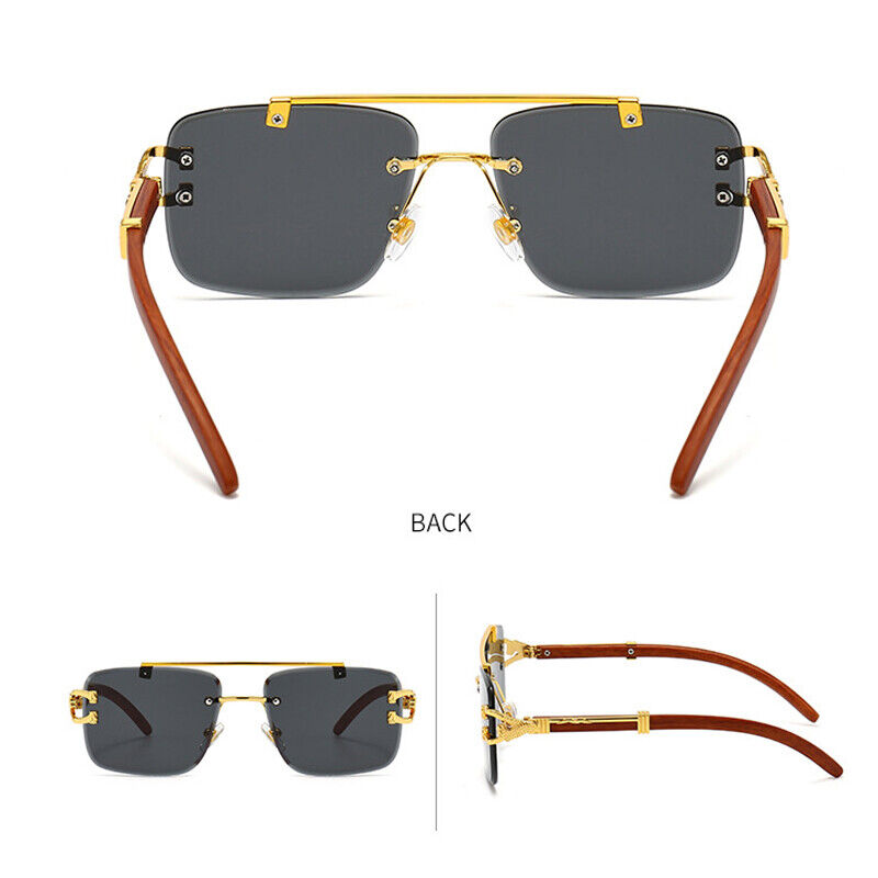 Men Rimless Gold Frame Elegant Hip Hop Square Clear Lens Retro Fashion Glasses