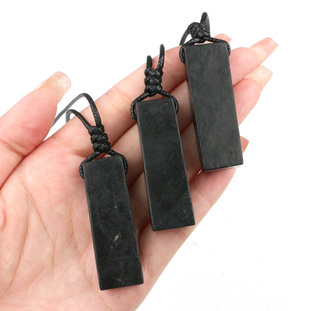 Shungite Pendant Rough Stick EMF Protection Rectangular Healing Stone Necklace