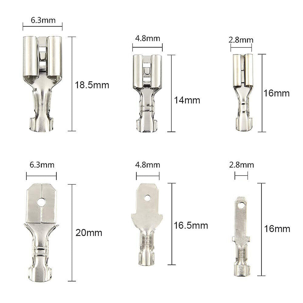 50Set 2.8/4.8/6.3mm Spade Male Female Terminals Electrical Wire Crimp Connectors