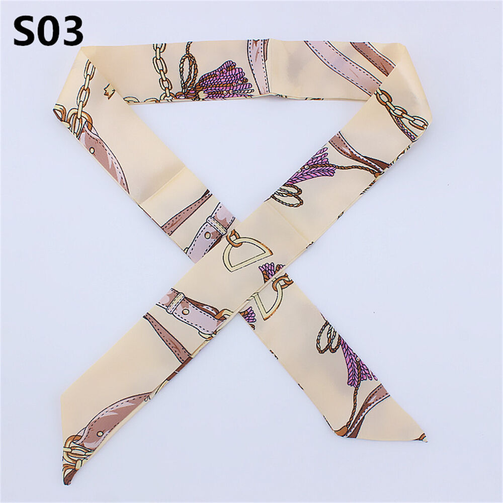 2PCS Women Silk Twilly Ribbon Narrow Scarf Wrap Tied Bag Handle Hair Tie Bandana