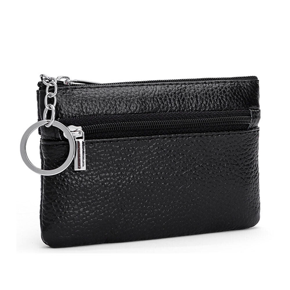 Leather Wallet Pouch Card Mini Purse Coin Key Ring Zip Up Women Small Change Bag