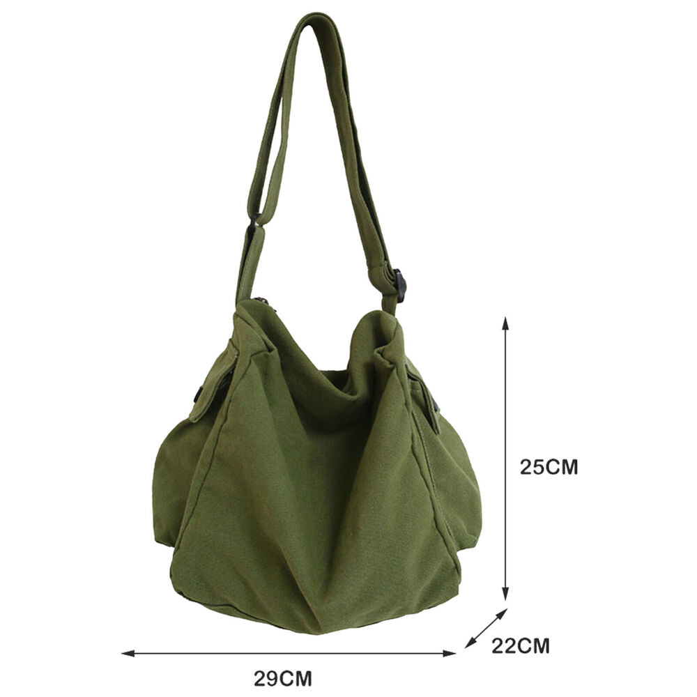 Soft Canvas Shoulder Crossbody Bag Large Capacity Solid Color Messenger Handbags