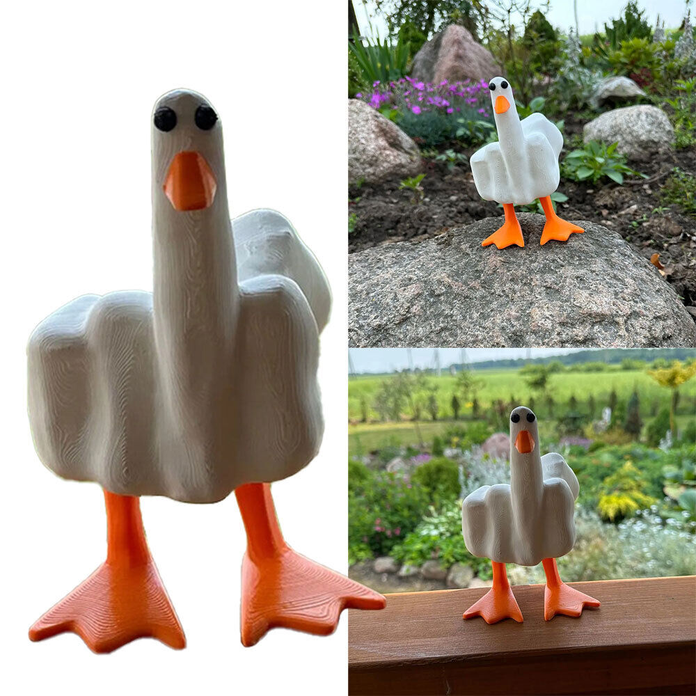 Funny Little Duck Resin Figurine Ornament Decor, Cute Middle Finger Duck Craft