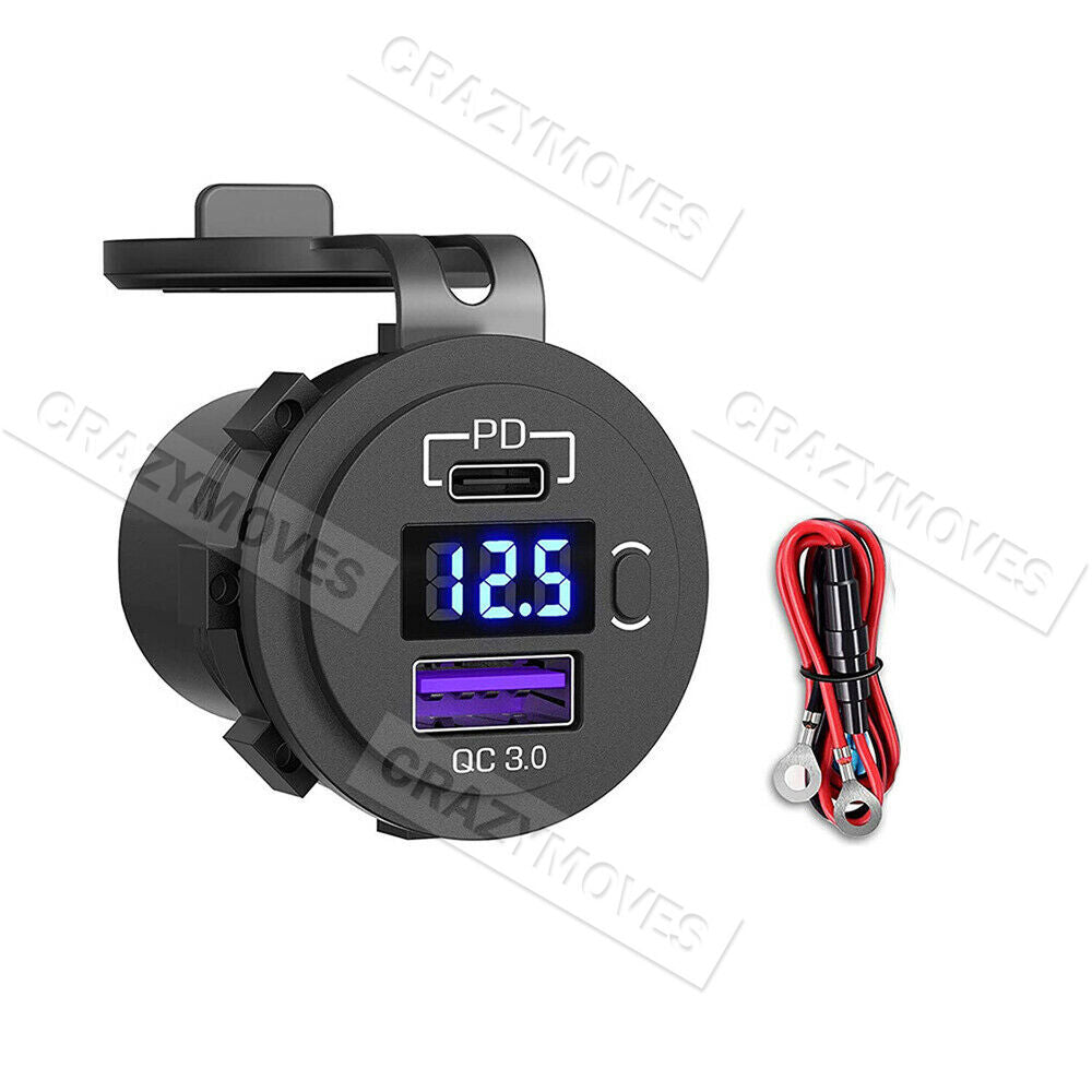 PD Type C USB Car Charger and QC 3.0 Charger 12V Power Outlet Socket ON/Off