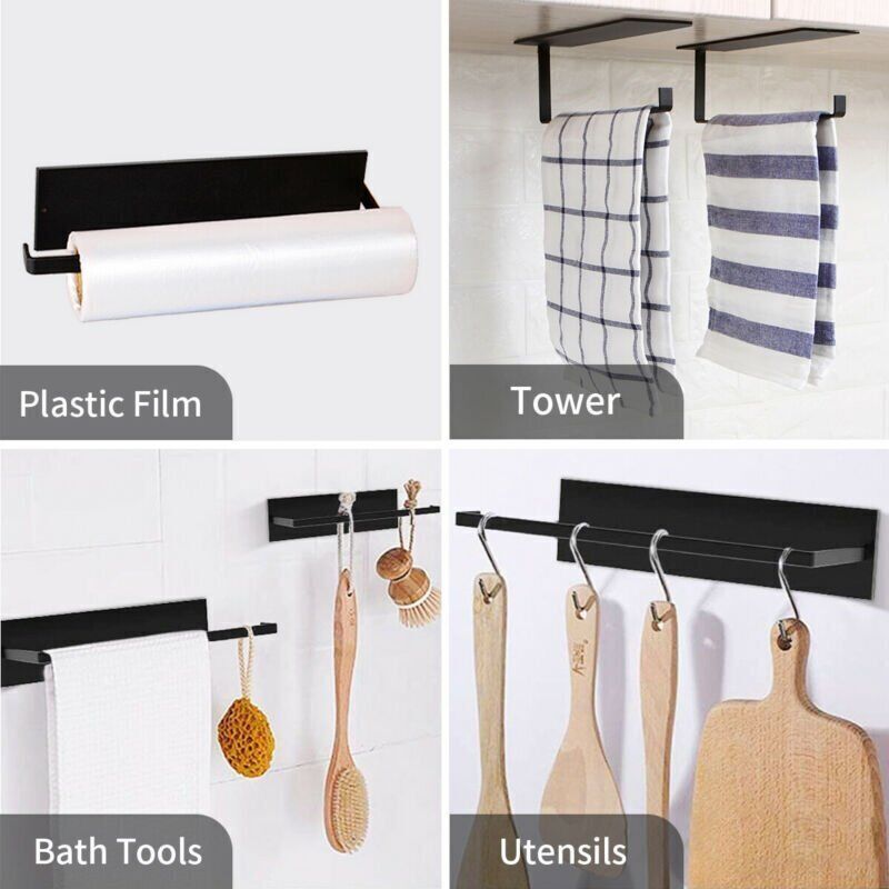 Kitchen Paper Towel Rack Toilet Roll Holder Wall Mount Tissue Self-Adhesive