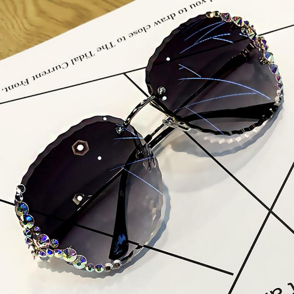 Luxury Oversized Rimless Bling Rhinestone Square Sunglasses Women Fashion Shades