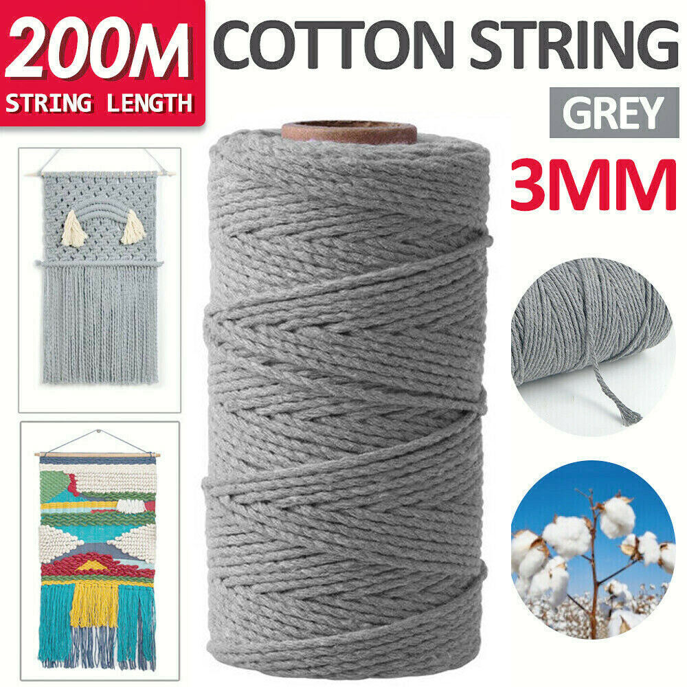 3mm 200M Natural Cotton Twisted Cord Craft Macrame Artisan Rope Craft String