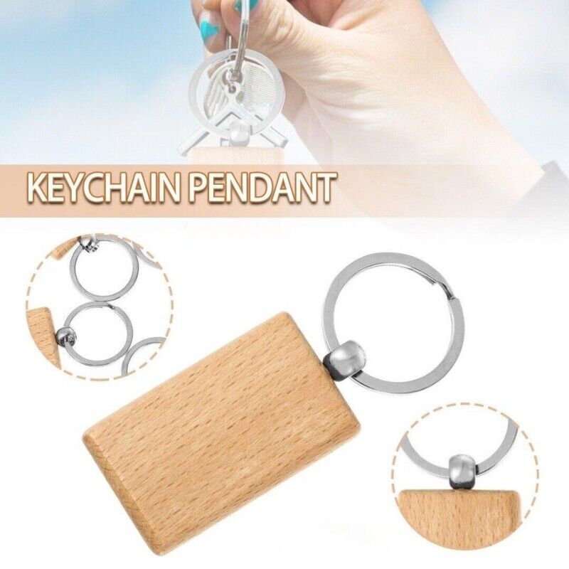 10pcs Blank Rectangle Wooden Key Chain DIY Wood Keyrings Key Tags Friends Gifts