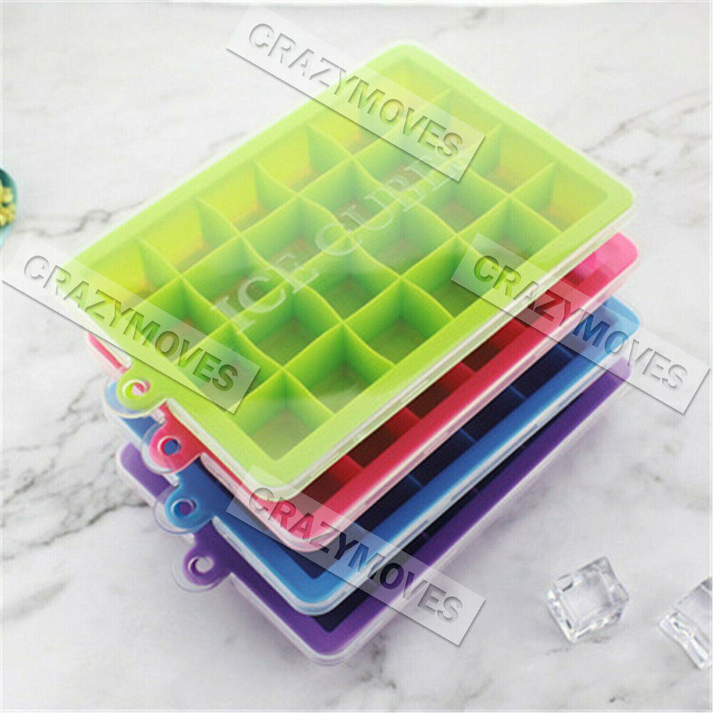 3PCS Silicone 24 Grids Ice Cube Tray With Lid Mold Maker Tool Square Mould