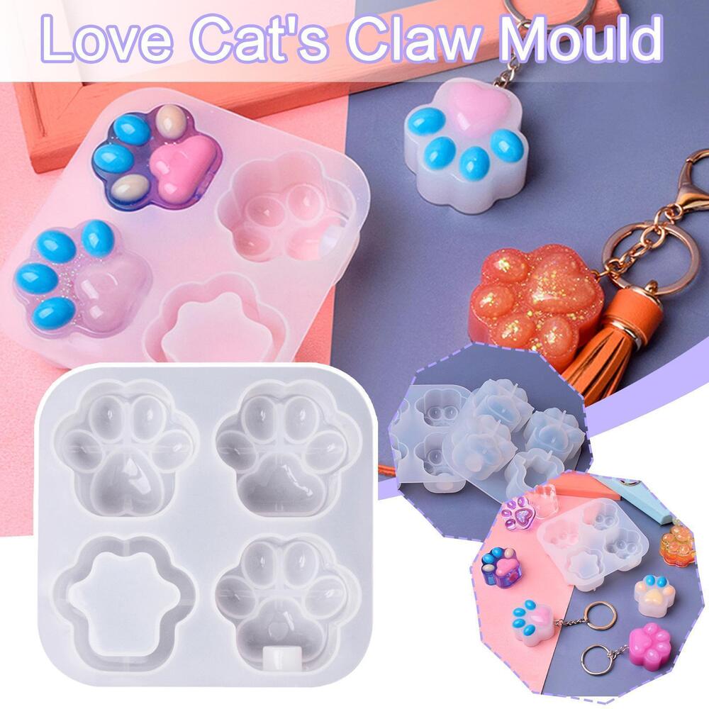 Silicone Cat Paw Pendant Keychain Tag Resin Casting Mold Epoxy GX, Moul A9U7